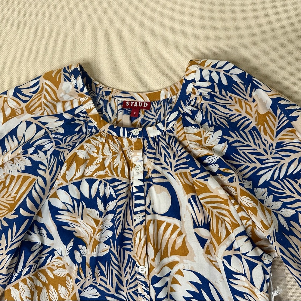 NWT STAUD Blue/Gold Land and Sea Tree Demi Dress Size Small - Picture 2 of 6